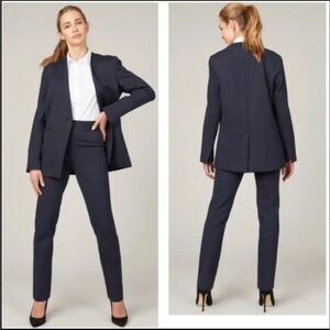 Spanx Perfect Collarless‎ Blazer L Navy Grey Pinstripe Ponte NWT Power Corporate